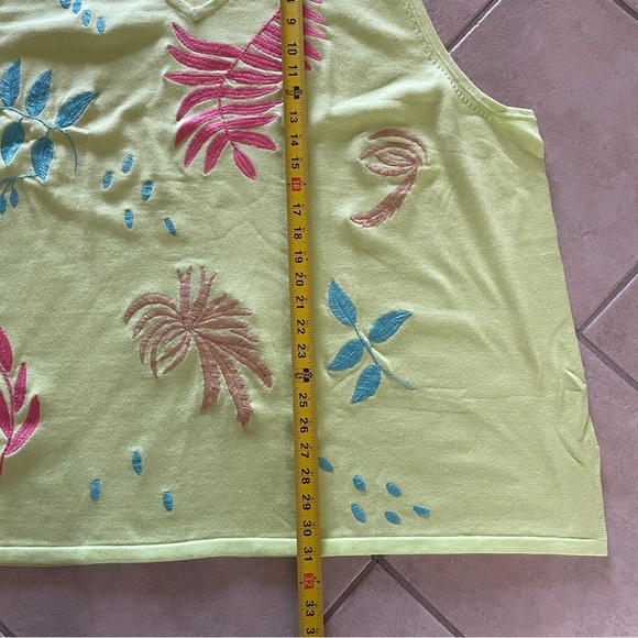 MAGGIE SWEET 100% Cotton Embroidered Lime Green Palm Trees Knit Tank, Size 4X - Picture 7 of 9